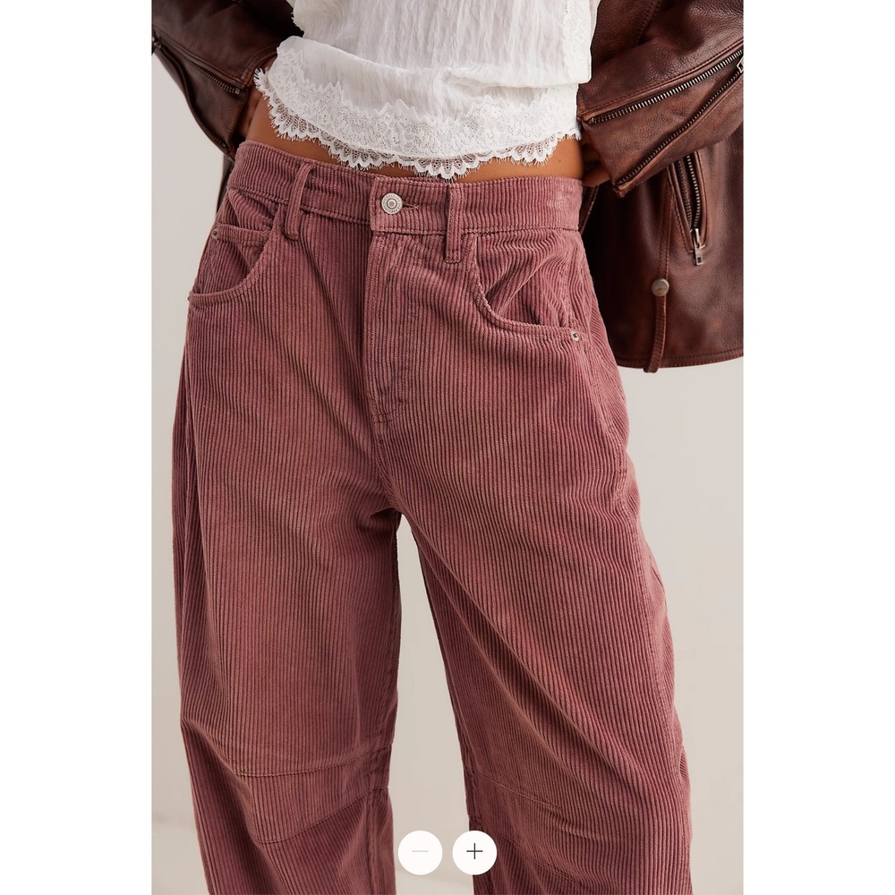 NWT We The Free Good Luck Mid Rise Barrel Corduroy Pants Mauve Rust Brown Sz 26
